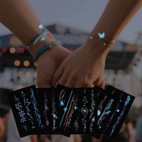 Blue Glow-in-the-Dark Line Tattoo Stickers