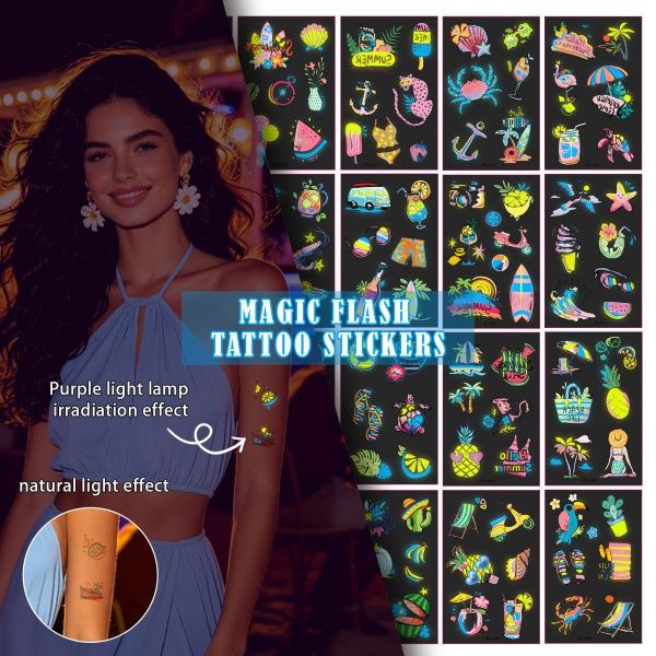Summer UV Fluorescent Temporary Tattoo Stickers