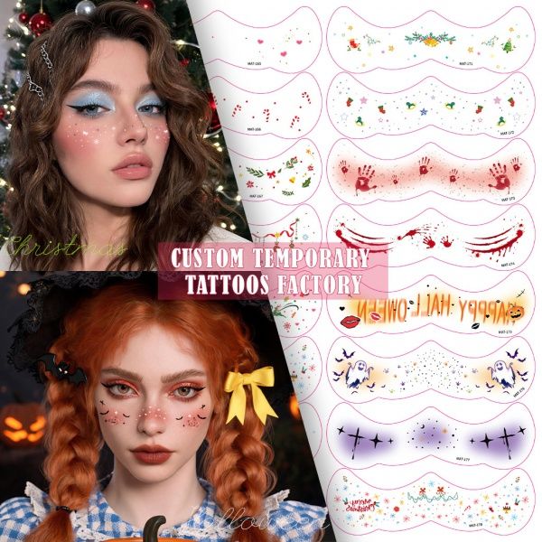 Matte Waterproof Christmas Halloween Face Tattoo Stickers