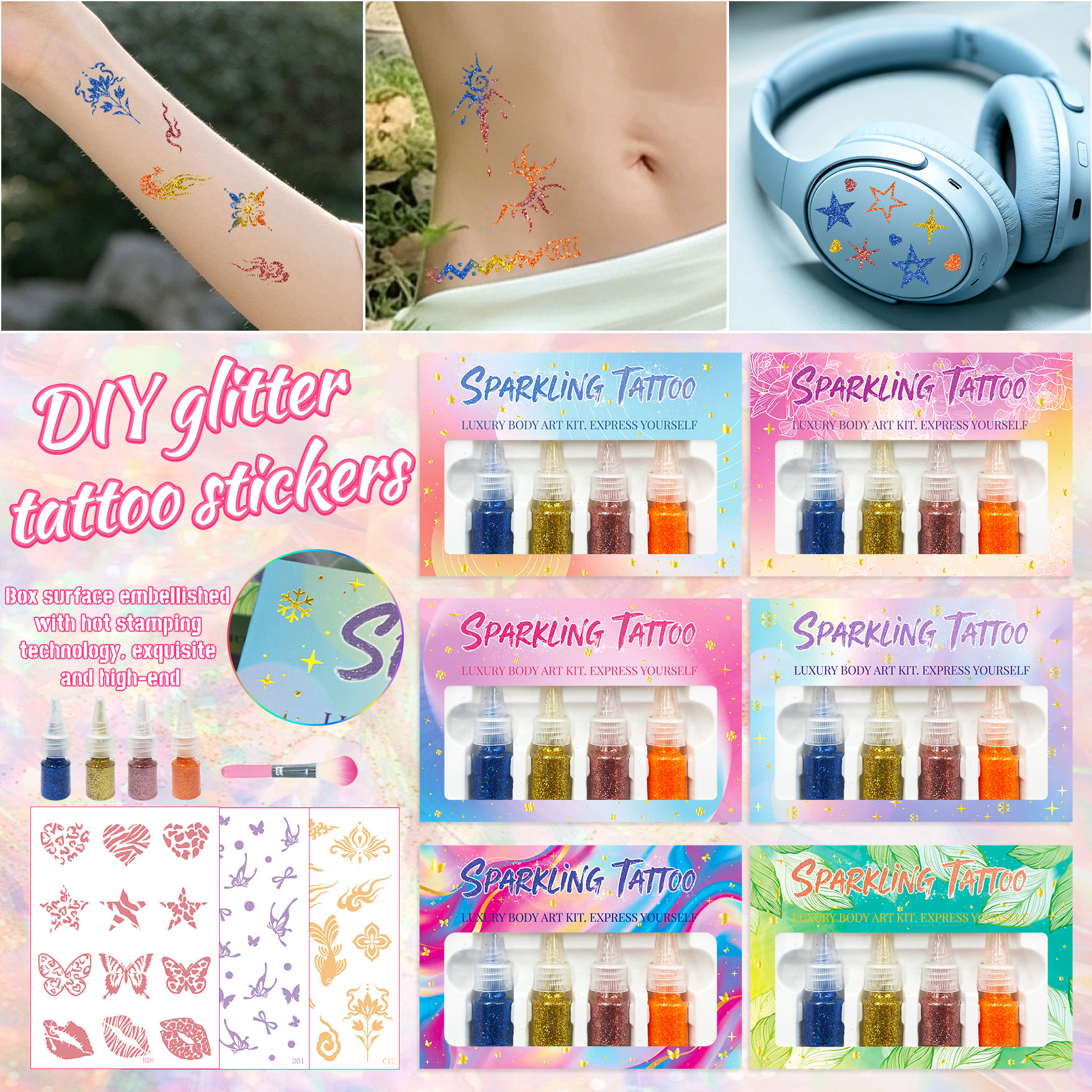 DIY Glitter Tattoo Stickers - Customizable glitter tattoos