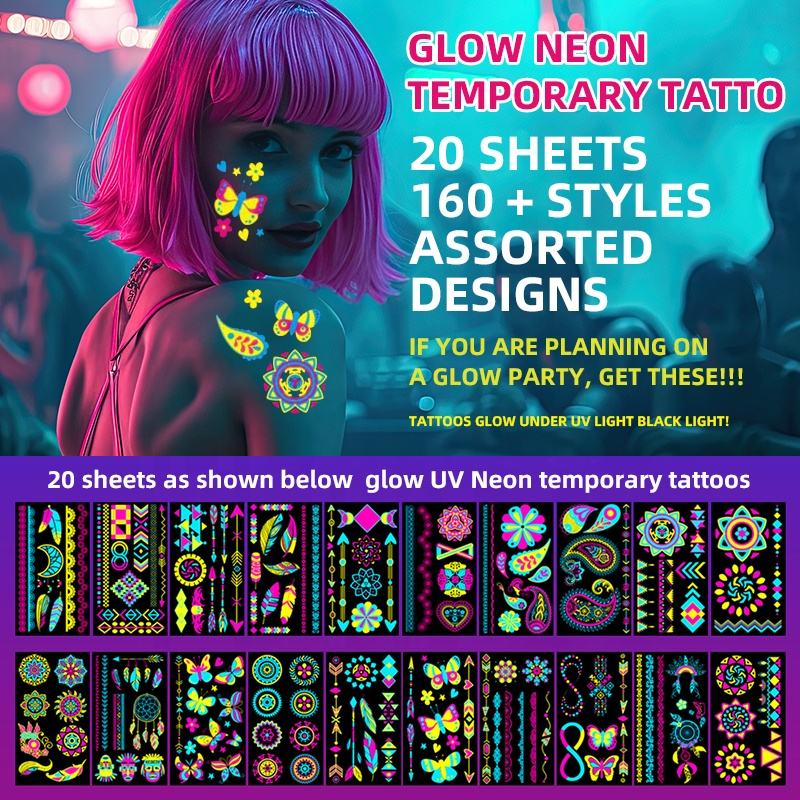 Fluorescent Tattoo Stickers - Neon temporary tattoos