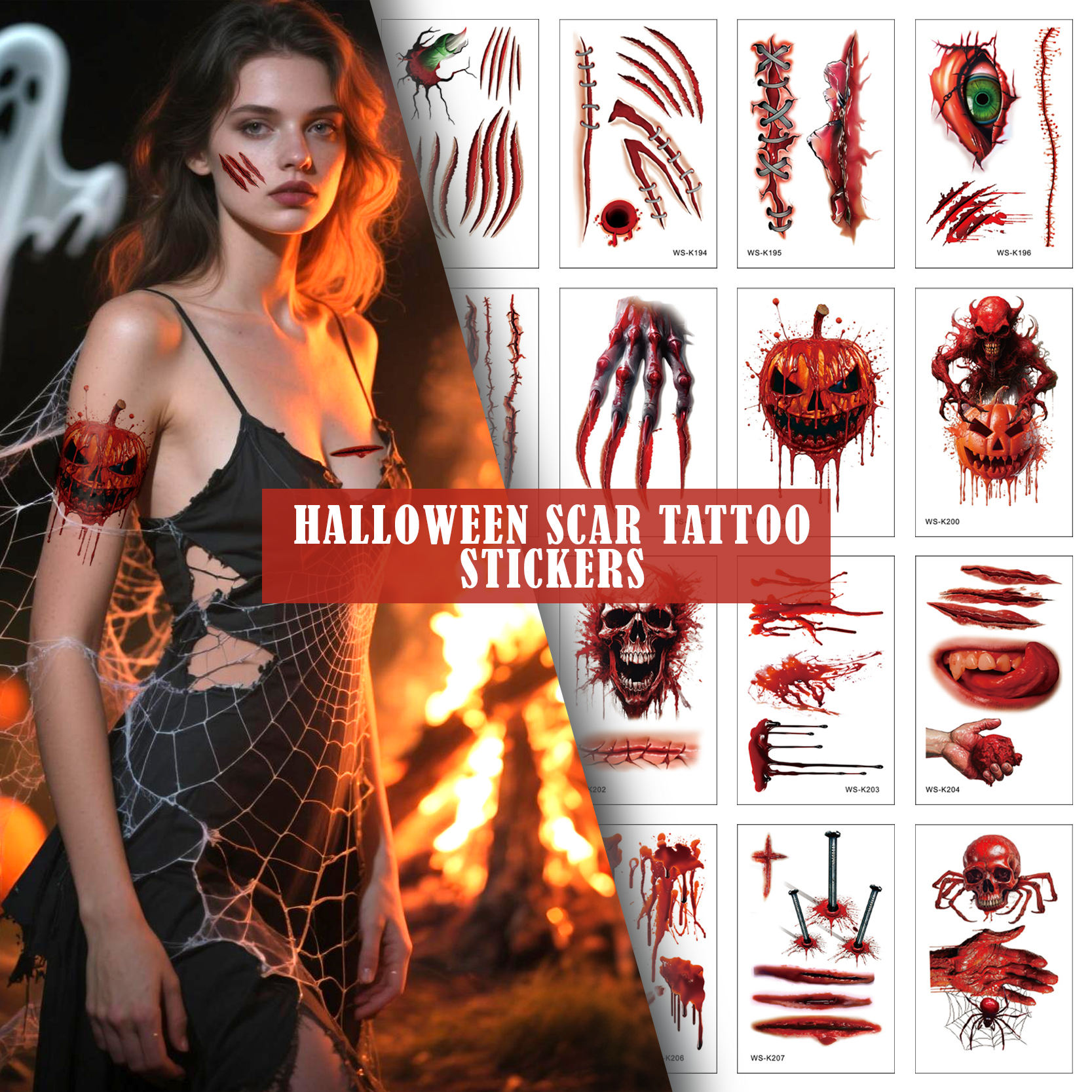 Halloween Tattoo Stickers - Spooky themed temporary tattoos